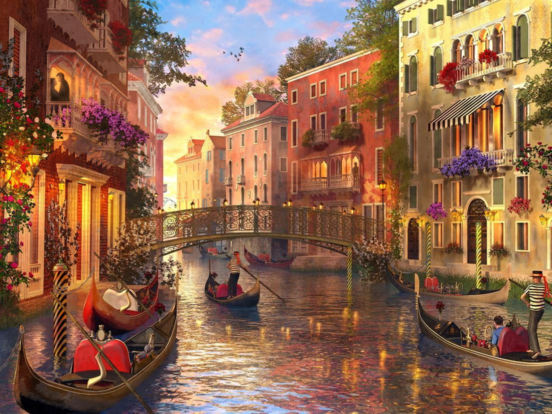 Sunset in Venice Romantic Canal Scene Print Wall Art By