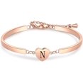thumbnail image 1 of HSHDLDF Rose Gold Heart Initial Letter Bracelets Engraved Alphabet 26 Letters Charms Cuff Bracelet Stainless Steel Expandable Personalized Name Jewelry, 1 of 6
