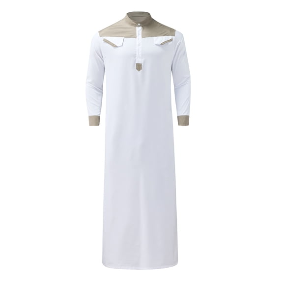 SIYUDAN Men Kaftan Thobe Casual Long Sleeve Mens Robe Long Robe with Half Zipper Mens Muslim Clothing Khaki Thobe