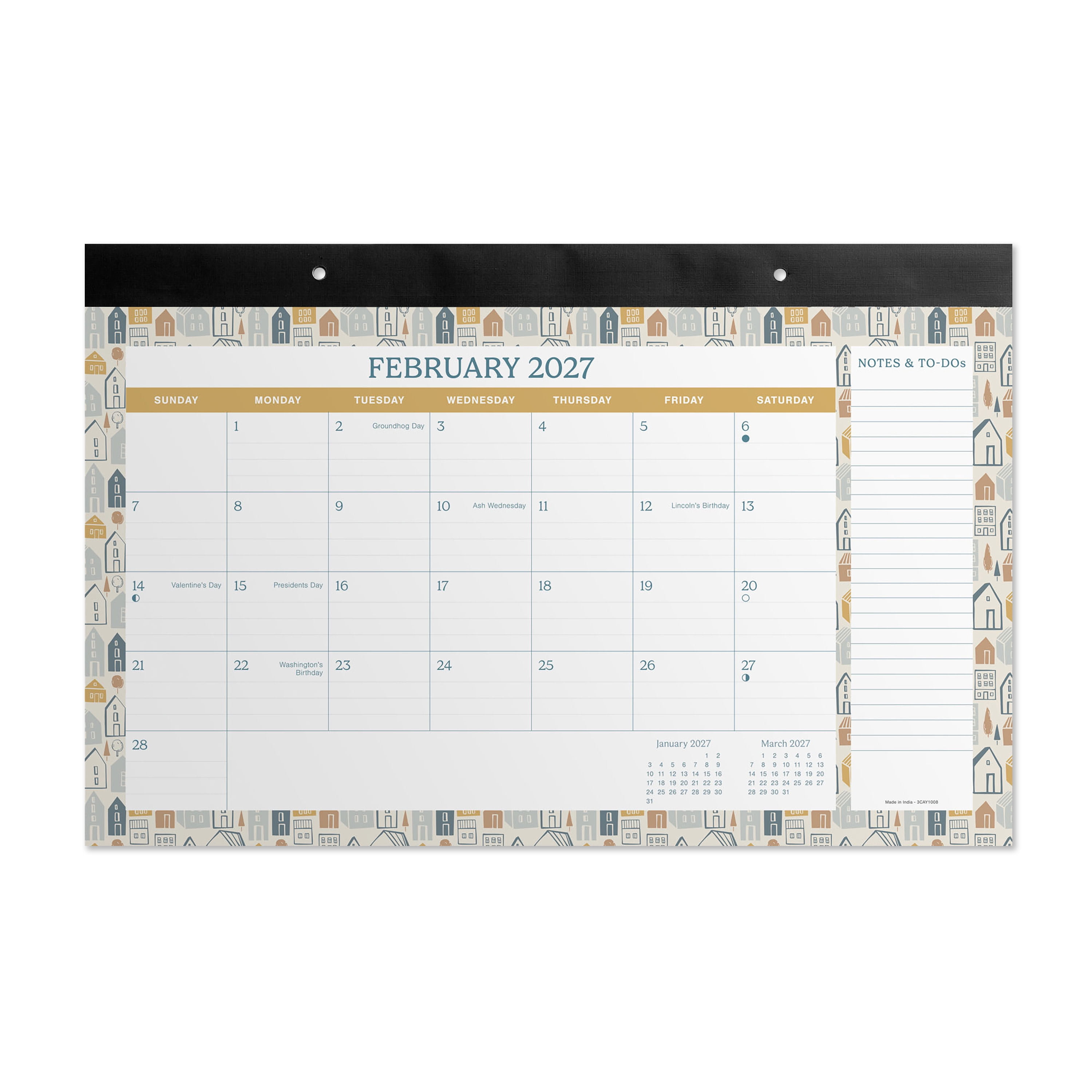 Pen+Gear 2027 House Design Desk Pad Calendar, 17" x 11", January to December, Perforated