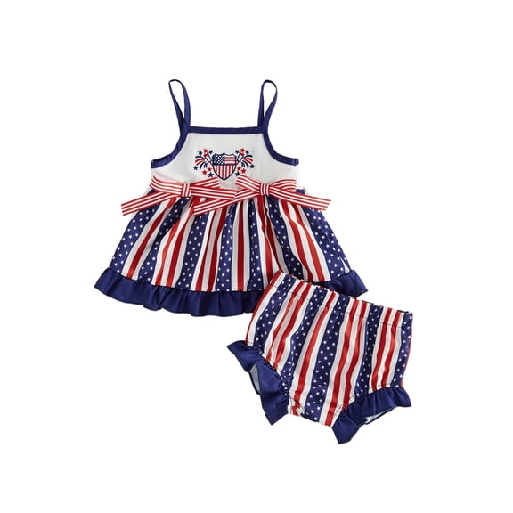 BemeyourBBs Newborn Baby Girl 4th of July Outfit Baby Girl Patriot Independent Day Clothes Red White Blue Stripe Star Print Strap Cami Tops Shorts Set Baby Girls Summer 2-Piece Outfit