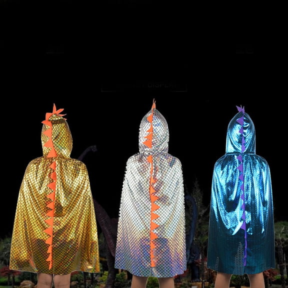 OULII Dinosaur Hooded Cloak Season Costume Party Blue Cloth