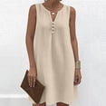 thumbnail image 5 of Axiiglly Women's Dresses Sleeveless Button V Neck Linen Mid Dresses 2026 Summer Holiday Flowy Dresses S-3XL, 5 of 8