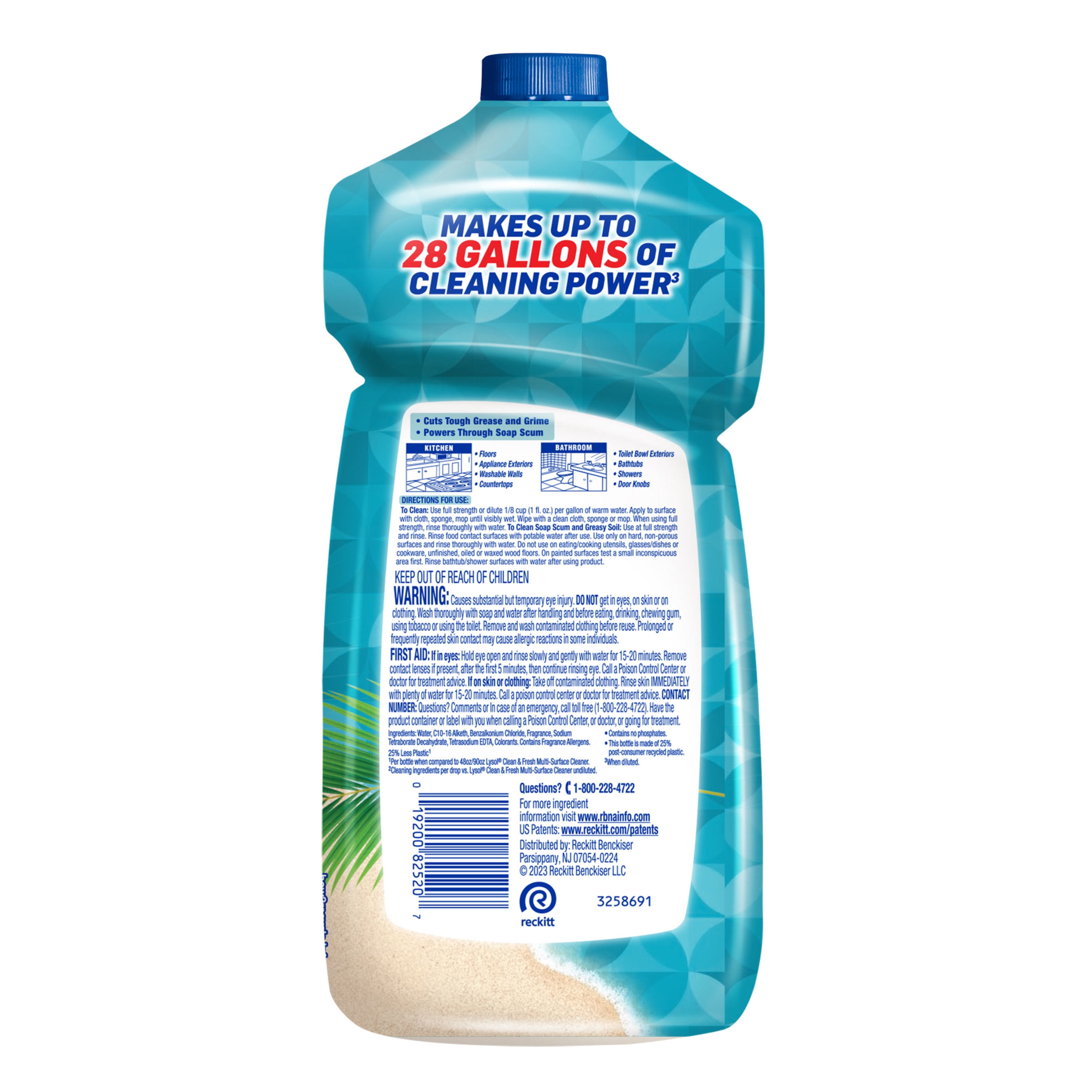 Lysol All Purpose Cleaner, 2X Concentrated Multi-Surface Disinfectant Floor Cleaner for Mopping Solution, for Bathroom & Kitchen, Coconut & Sea Minerals, 28 fl oz