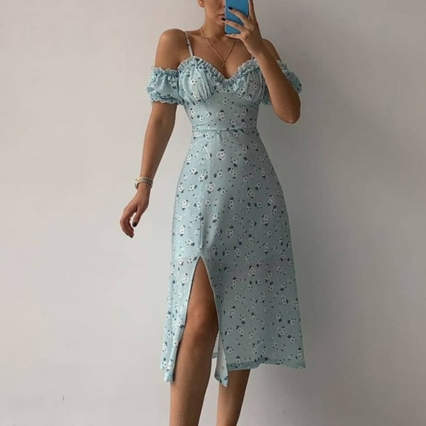 Floral Dress for Women Off the Shoulder Short Sleeve Strappy Boho