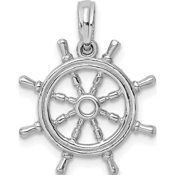 14K White Gold 3-D Ships Wheel Charm Made In United States k8046w