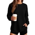 thumbnail image 5 of Sweatshirts for Women Casual Pullover Long Sleeve Side Slit Pocket Crewneck Loose Fit Classic Tops, 5 of 6