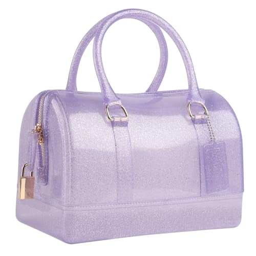 MIFORINES Bolso de mano con asa superior en forma de almohada de gelatina de verano para mujer, bolso de cristal transparente de Color caramelo