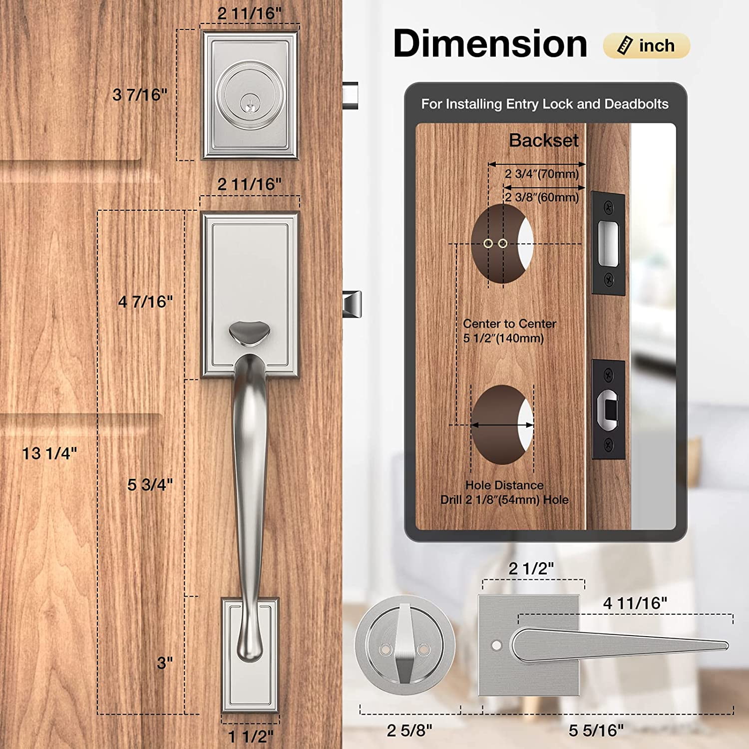 Floresita Front Door Lock Set Front Door Handle Lever Heavy and Substantial  Door Lock Set with Deadbolt Locks Door Handle Sets Reversible Door Entry  Handles 