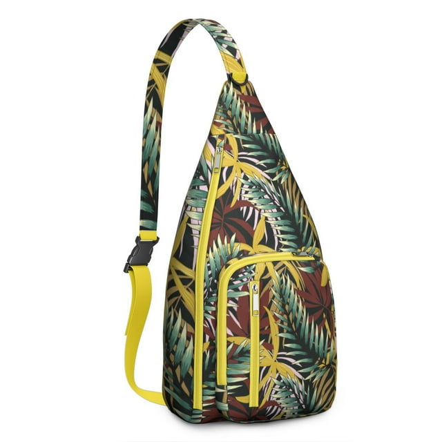 Hawaiian Print Sling Backpack - Colorful Monstera & Palm Leaf Design Crossbody Bag, Fashionable Multi-Functional Pack