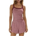 thumbnail image 2 of Binmer Women's Striped 2 Piece Outfit ,Sleeveless Square Neck Cami and Elastic Waist Short ,Soft Sleep Loungewear Outfit Wine,M, 2 of 5