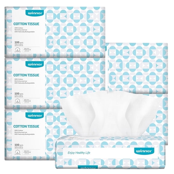 Winner Soft Dry Wipe, Made of Cotton Only, 7.87" x 7.87" 300 Counts Unscented Cotton Tissues for Baby Sensitive Skin