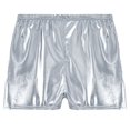 thumbnail image 5 of YONGHS Women's Metallic Booty Shorts Mid Waist Shiny Cheeky Dance Rave Party Bottoms Hot Pants Silver One Size, 5 of 6