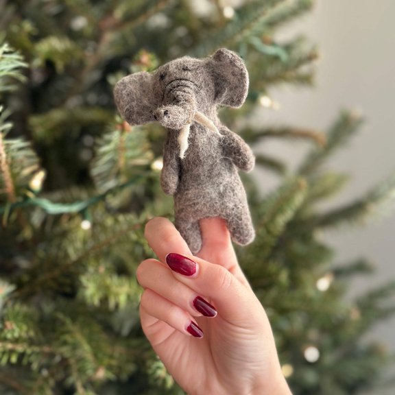 Wool Felt Elephant Finger Puppet