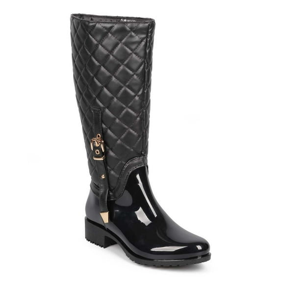 Bumper DD58 Women Quilted Knee High Mix Media Almond Toe Rain Boot