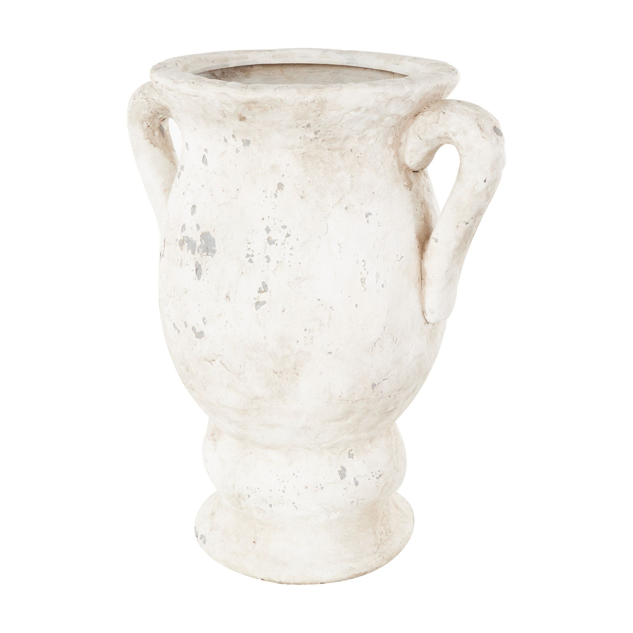 DecMode 18" Antique Style Distressed Cream Ceramic Vase with Handles