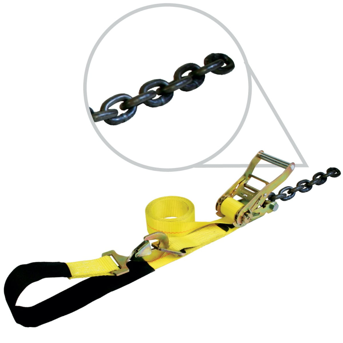 VULCAN Axle Tie Down Combo Strap with Chain Tail Ratchet 2 Inch x 114