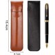 thumbnail image 2 of Portalápices de cuero PU, estuche de cuero portátil, bolsa clásica para pluma estilográfica, bolígrafo, lápiz óptico (marrón y negro), 2 uds., 2 of 5