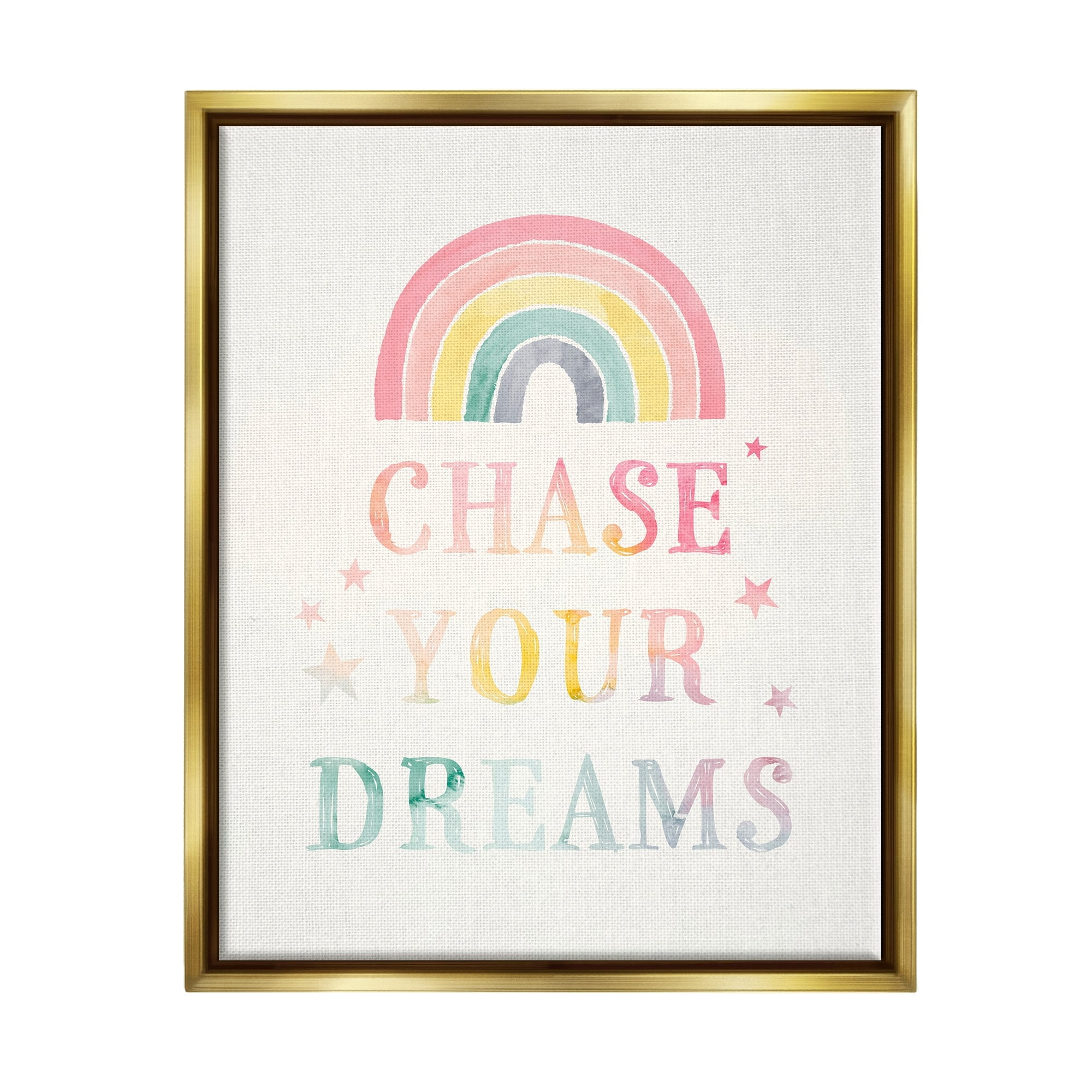 Stupell Industries Chase Your Dreams Starry Rainbow Watercolor Detail Graphic Art Metallic Gold Floating Framed Canvas Print Wall Art, Design by Victoria Barnes