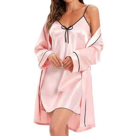 

Pajamas for Women Simple Loose Robe Sling Suit Home Cothes Suit Secret Treasures Sleepwear Pink XXL