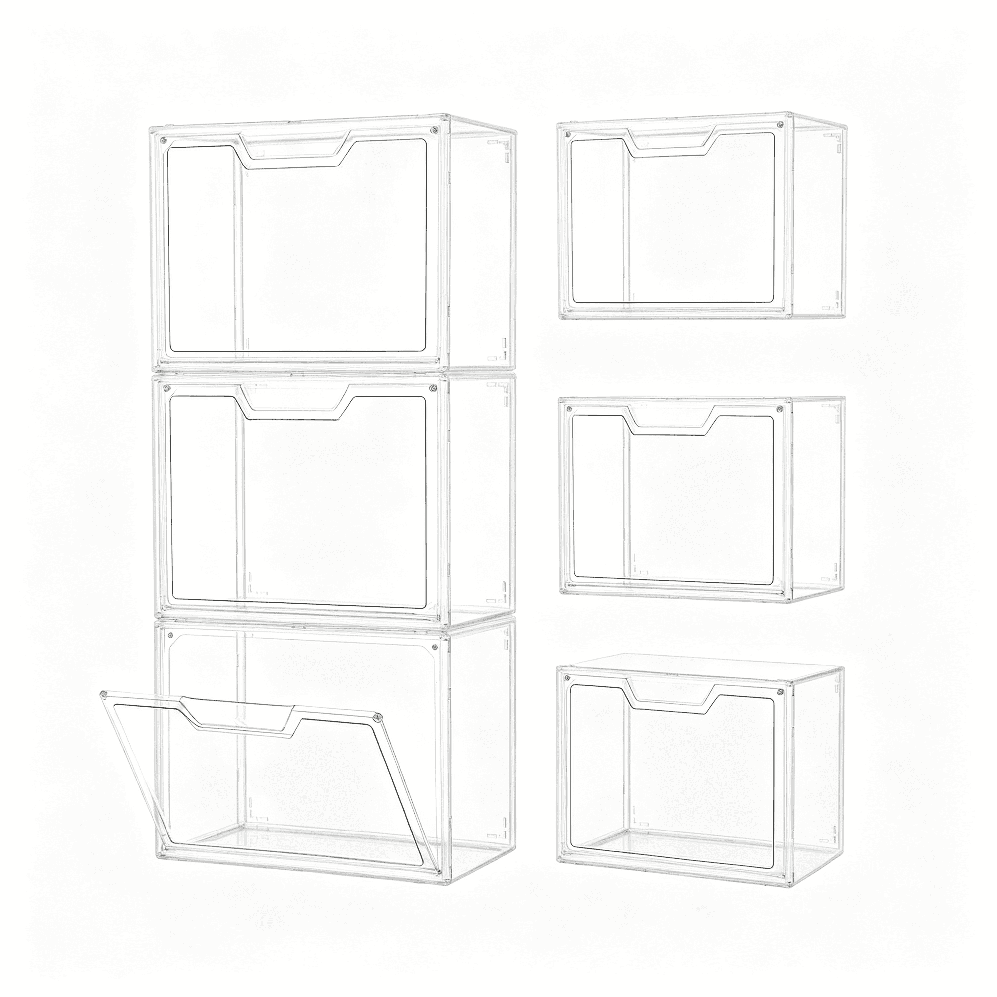 LQSEO 3Pcs Clear Storage Organizers with Lids Storage Containers with Magnetic Door Stackable Acrylic Display Case for Cosmetic Multifunctional Storage Boxes for Dorm Living Room Bedroom Storage