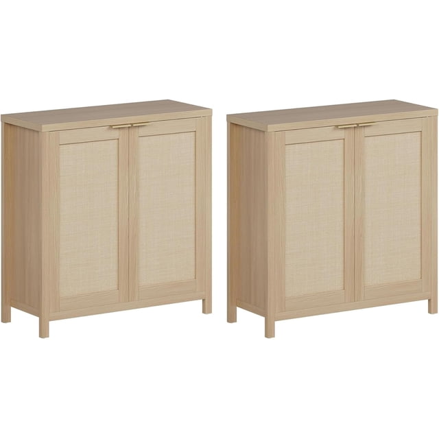 34" Boho Rattan Sideboard Buffet Cabinet with Storage, Freestanding Storage Cabinet with Adjustable Shelves, Coffee Bar Console Table for Dining Room, Living Room, Kitchen & Hallway,2 Pack