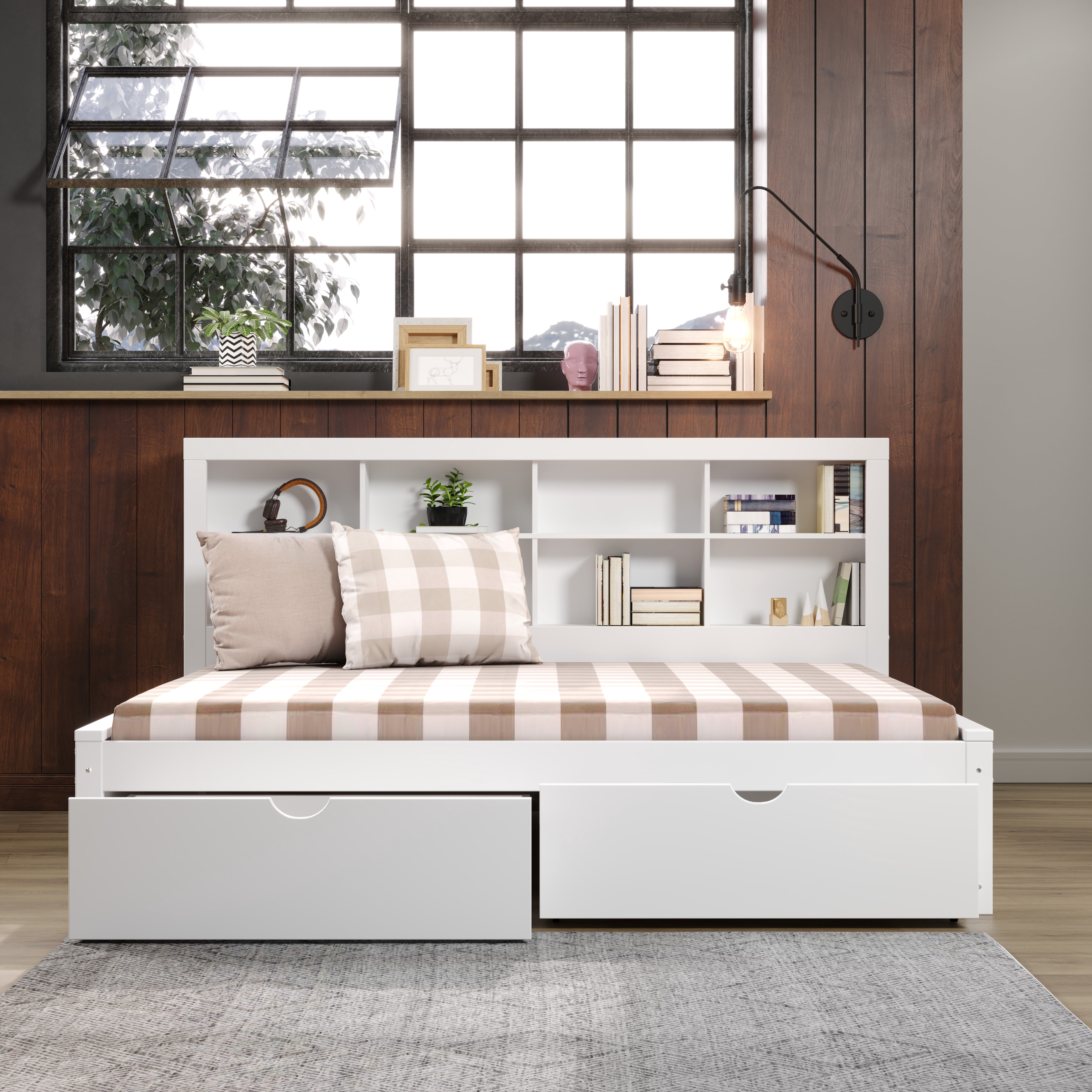 Donco Kids Bookcase Full Daybed with Dual Underbed Drawers, Full, White