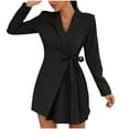 thumbnail image 1 of Vestido de chaqueta plisado con cordones de manga larga con temperamento de color sólido con cuello en V para primavera y otoño para mujer Pompotops  hdfakjf7911, 1 of 9