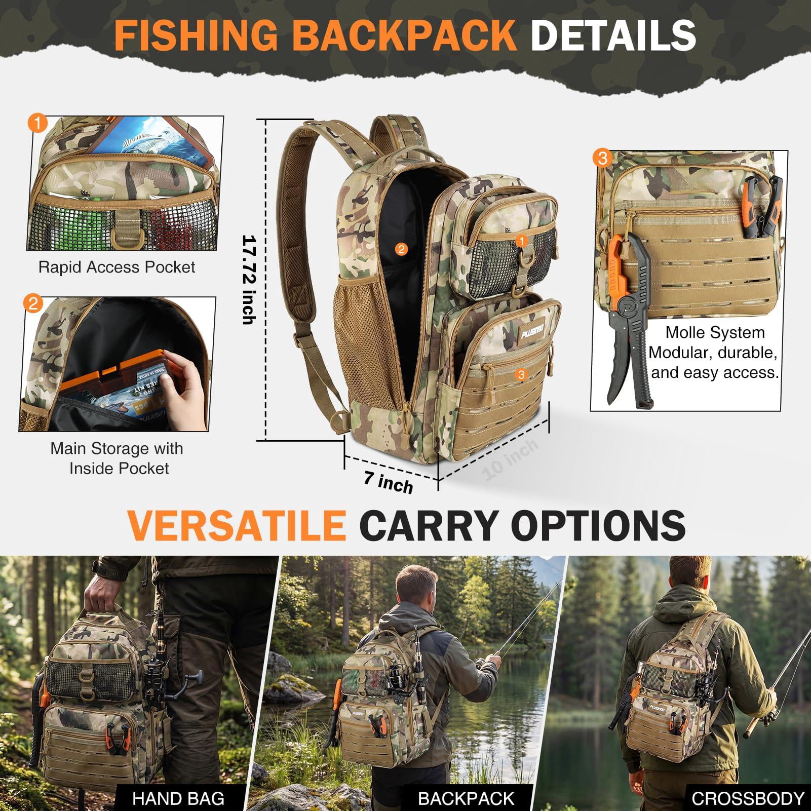 Fishing Gear Backpack With Tackle Box  Waterproof Rod Holders Lures Tools Pliers & Accessories Fish Gifts For Men