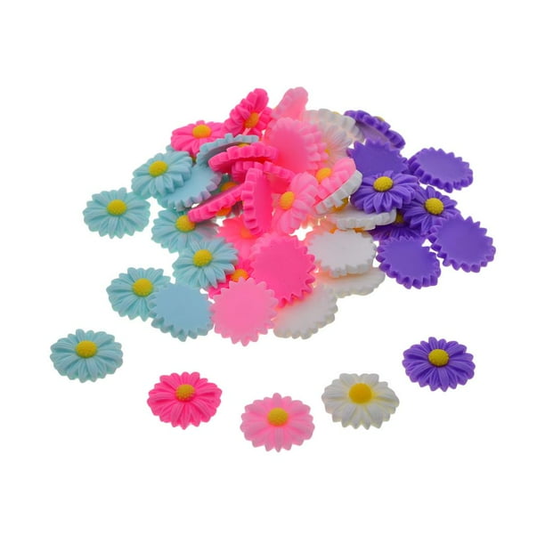 50 Uds 22mm Resina de Girasol de Espalda Plana Pinza de cabellero Horquilla DIY Artesanía Joyería Decoración Piezas Adornos de Caja de Teléfono Mezclado 22x22x5mm