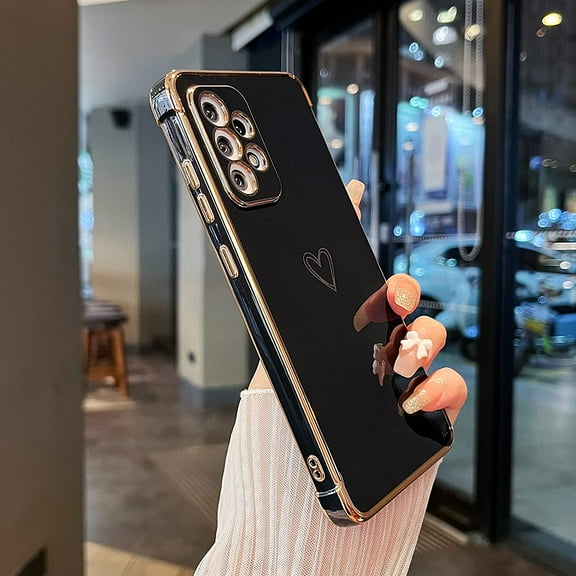 Designed for Samsung Galaxy A53 Case,Cute Plating Edge Love Hearts Pattern with Camera Lens Protection Phone Cover for Samsung Galaxy A53 5G,Black