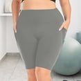 thumbnail image 5 of Puyaiuu Women Plus Size High Waist Biker Yoga Shorts With Side Pockets Stretch Quick Dry Workout Athletic Shorts Dark Gray 95%Polyester,5%Spandex Gift, 5 of 8