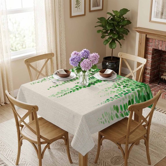 Summer Watercolors Botanical Square Tablecloth 60x60 Inch Green Plants Linen Waterproof Polyester Table Cover, Washable Stain Resistant Tablecloth for Dining Table Kitchen Wedding