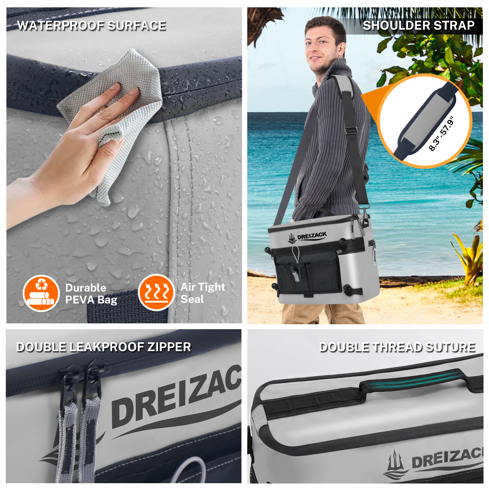 Dreizack Kayak Cooler Behind Seat Waterproof Cooler for Kayaking,Paddle Board Cooler Compatible with Lawn-Chair Seat Kayak Accessories Cooler Bag Kayak Cooler Tow Behind for Camping Fishing