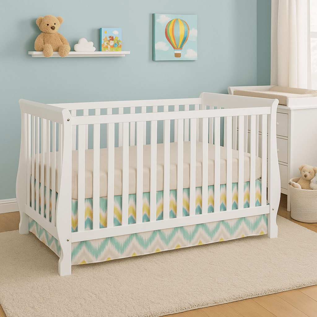 AFG Baby Furniture Naomi 4-in-1 Convertible Crib with Toddler Guardrail White