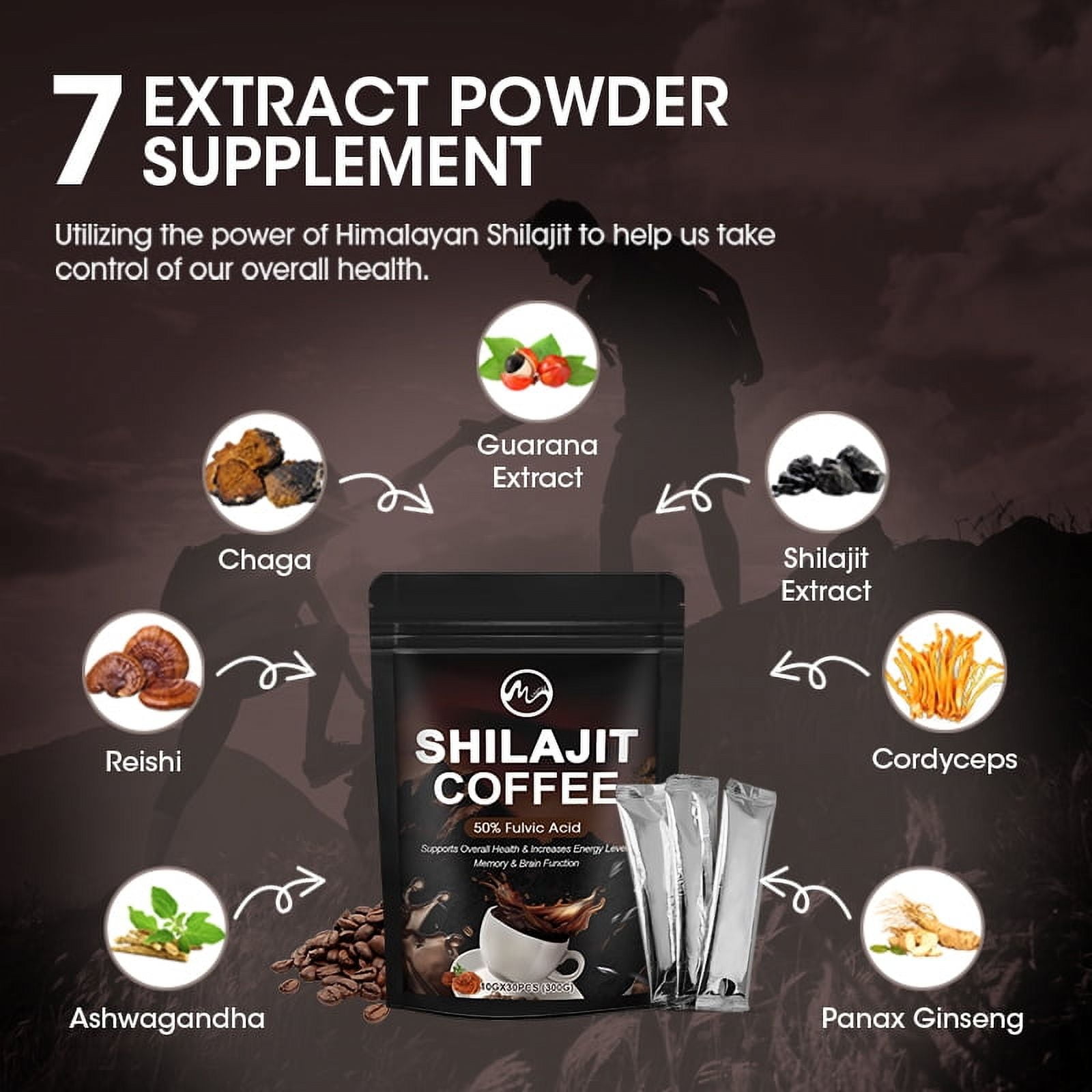 Pure Shilajit Coffee - Instant Coffee Alternative Mix - Himalayan Shilajit for Focus, Memory & Sustained Energy - Shilajit Coffee w/50% Fulvic Acid and 84+ Trace Minerals,200 G, 2 PACK