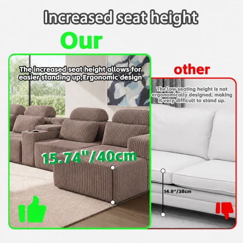 145.7 Inch Oversized U-Shaped Modular Sectional Sofa with Lounge Chaise, Cup Holders & Hidden Storage - Compression Sofa for Home Theater & Luxury Living Room, Coffee