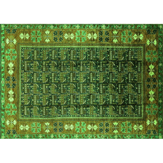 Ahgly Company Indoor Rectangle Oriental Green Industrial Area Rugs, 2' x 4'