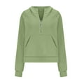 thumbnail image 4 of IROINNID Hoodie for Women Solid Casual Pullover Loose Fit Long Sleeve Fall Basic Tops with Zipper Pocket,Olive Green, 4 of 5