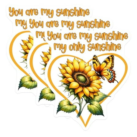 (3 Pack) Sunflower Decals - Butterfly Decals - You are My Sunshine Decor - 3 Inches On Longest Side - Easy Peel & Apply - Made in USA - 3MCS6749