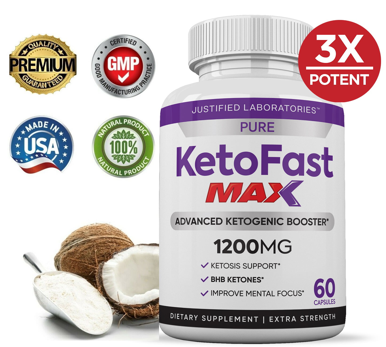 Pure Keto Fast Max 1200MG Keto Diet Pills Real BHB Salts Advanced Ketogenic Supplement Exogenous Ketones Ketosis Weight Loss Fat Burner Carb Blocker Appetite Suppressant Men Women 1 Bottle