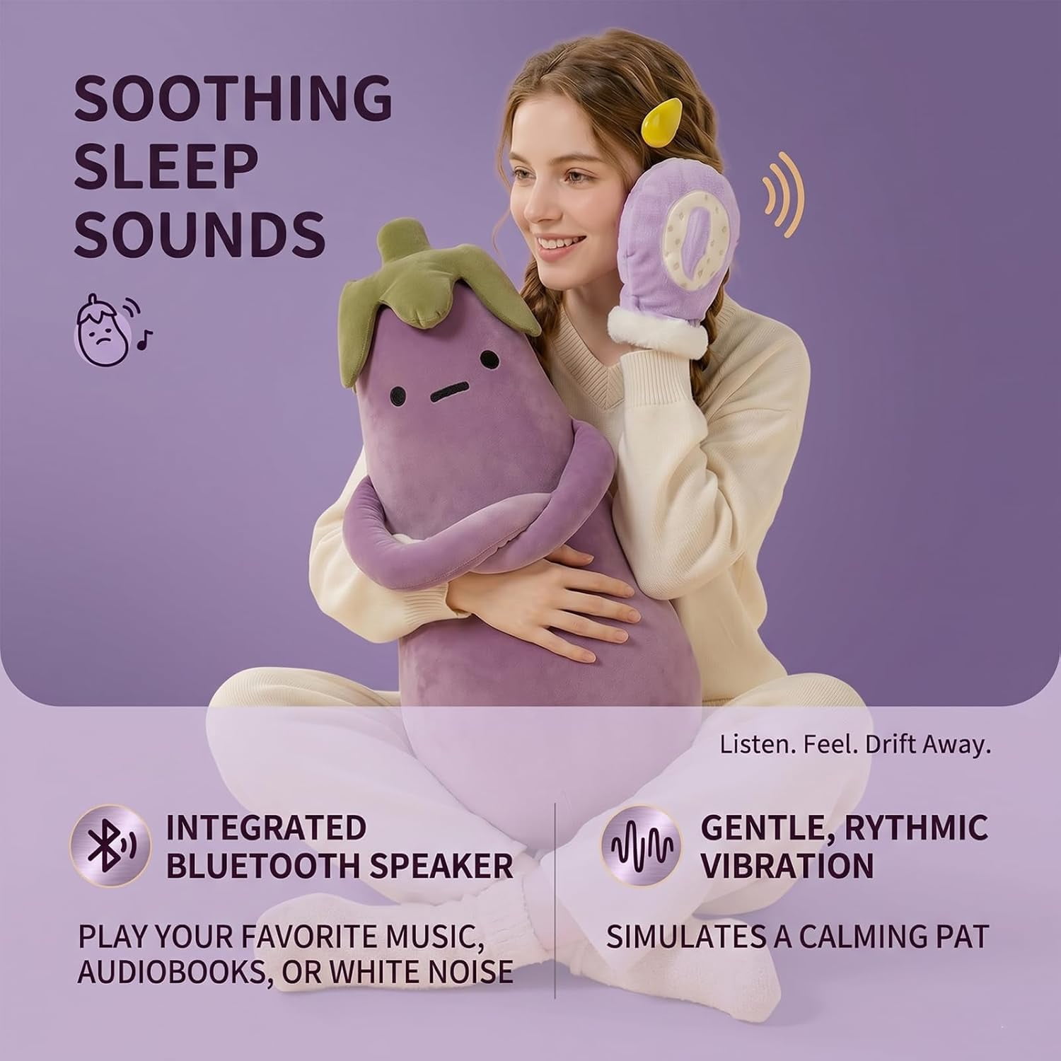 Eggplant Mango King Hugging Pillow, Smart Mango Patting Pillow for & Sleep Aid, Patting Pillows with Heating, Partner Plush Comfort Pillows for Side Sleepers (Eggplant, Basic, S 27.56in)