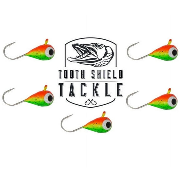 Tooth Shield Tackle UV Glow Tungsten Ice Fishing Jigs 5-Pack Crappie Perch Bluegill Panfish Jig 5mm (Freckled Watermelon)