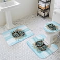 thumbnail image 3 of Summer Coastal Bathroom Rugs Set Retro Ocean Brown Conch Marine Life Teal Blue Non Slip Absorbent Soft Bath Mats 3 Piece Set with Bathroom Rug, U-Shaped Floor Mat, Toilet Seat Cover Large Size, 3 of 9