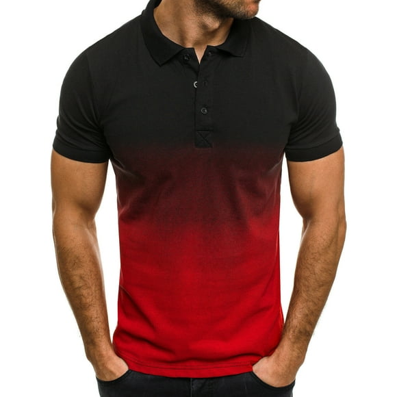Pisexur Mens Polo Shirts Casual Sports T-shirt Lapel 3D Gradient Slim Fit Short-sleeve Business Shirt Mens Shirts Top