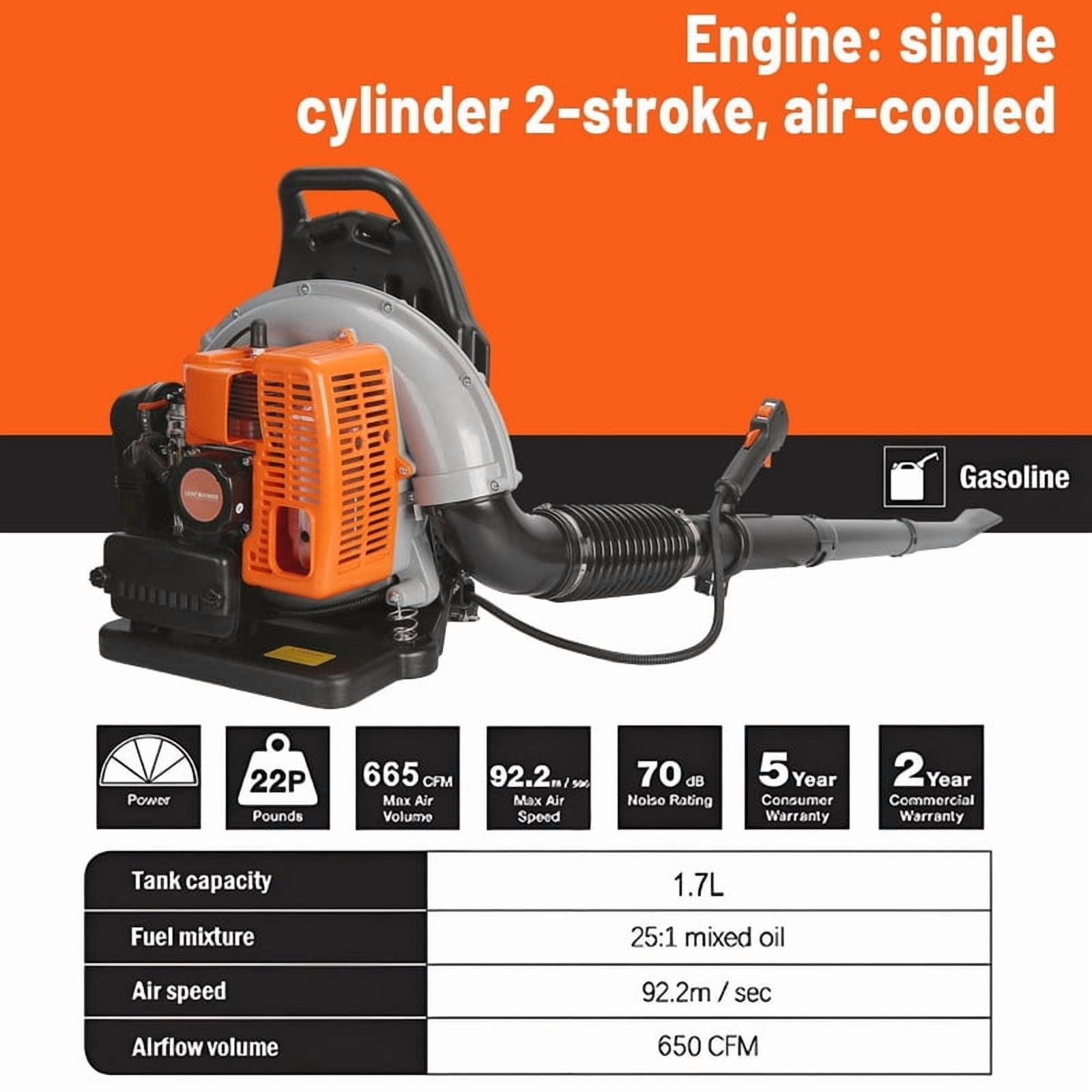 Backpack Leaf Blower Gas Powered - 63CC 665CFM 2 Cycle Backpack Gas Powered Leaf Blower, Grass Lawn Blower Air Cooling Gasoline Backpack Grass Blower, Backpack Snow Blower for Garden