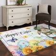 thumbnail image 3 of 3'x5' Rug for Living Room Bedroom, Easter Washable Area Rugs Non-Slip Carpet Mats, Cute Rabbits Eggs Floral Butterflies Colorful Plaid Indoor Low Pile Area Rug Runner for Kitchen, Mudroom, 3 of 8