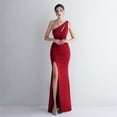 thumbnail image 1 of Vestido de brindis artesanal con cuentas presurizadas, hombros largos, falda de cola de pez ajustada para banquete de bodas, exhibición de modelos de autos, 1 of 6