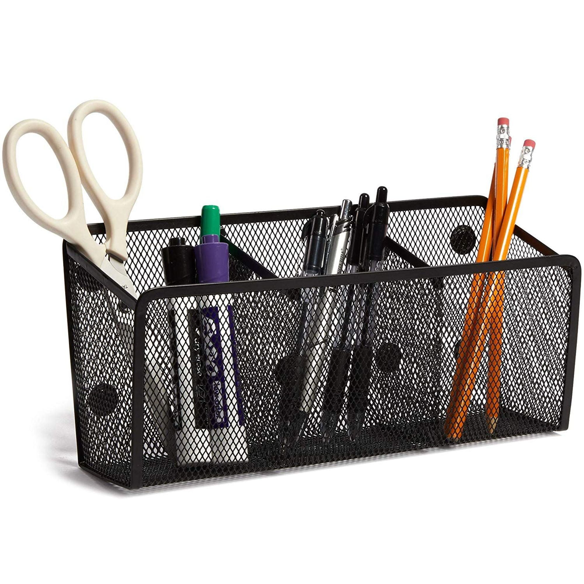 Mesh Pen Holder 3 Compartments for Whiteboard Refrigerator