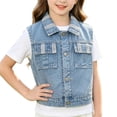 thumbnail image 2 of DJDLJWCJ Girls Denim Vest Tops (18M-14Y) Collared Sleeveless Button Down Jean Waistcoat with Pockets Fall Outerwear Blue Size 9, 2 of 9